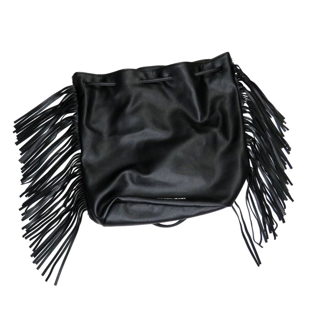 Y2k Victoria’s Secret Black Faux Leather Drawstring Tassel Backpack - Picture 7 of 12